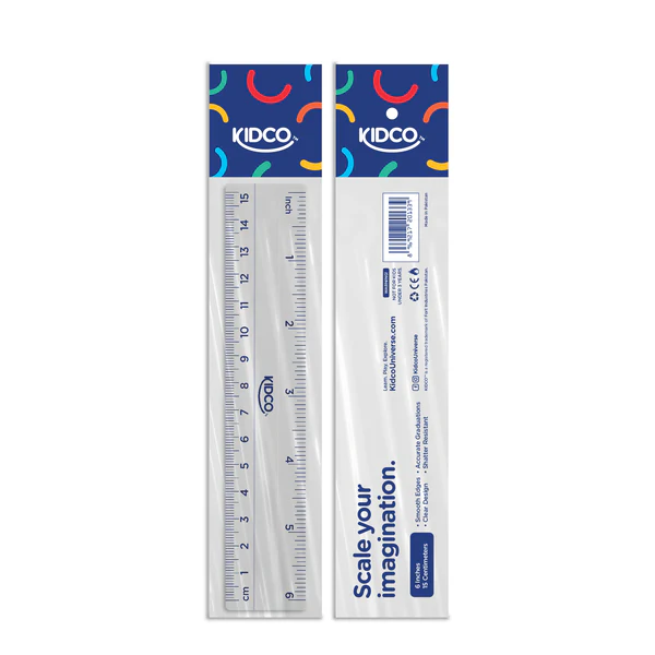 Kidco 6 Inch Clear Plastic Ruler | Smooth Edges | Dual Scale cm and Inches | Pack of 36